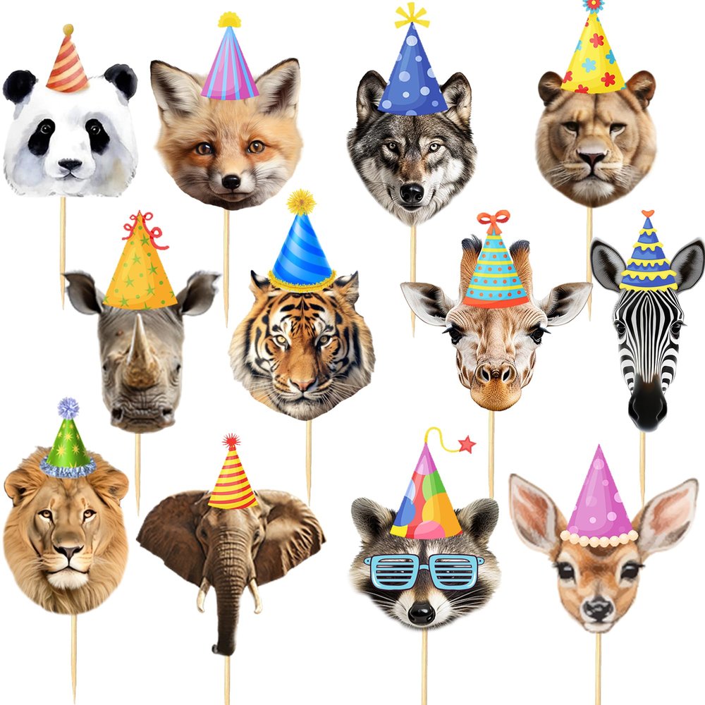 48Pcs Safari Animals Party Cupcake Toppers, Jungle Cake Toppers Decorations Safari Jungle Supplies Wild Animals Birthday Baby Shower Party Favors
