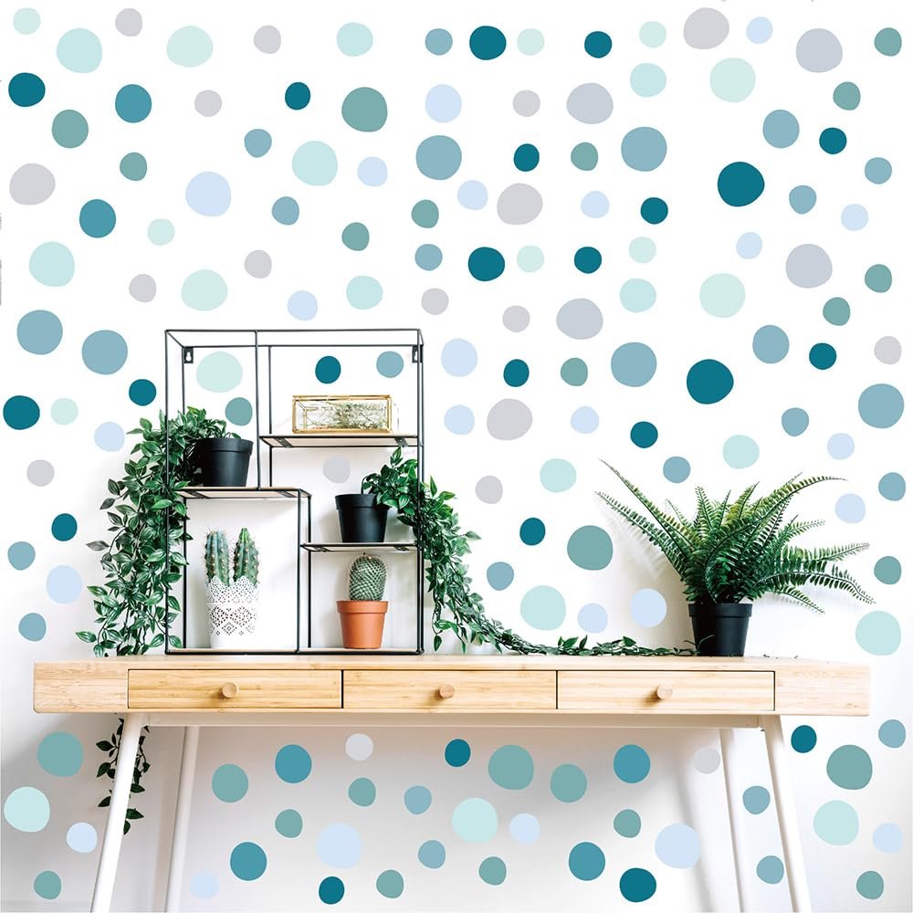 300 PCS Mixed Size Polka Dot Wall Decals, 10 Sheets Removable Peel & Stick Matte Vinyl Circle Stickers, Waterproof Boho Blue Green Neutral Dots (1.22 in) for Bedroom, Living Room & Accent Wall Decor