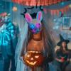 AMKKPOUYT Halloween Scary Rabbit Bunny Mask, bloody bunny mask, Furry Mask With Ears, Creepy Masks, Bloody Plush Head Mask, Cosplay Costume Props Halloween Partyice blue+pink view 3