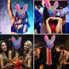 AMKKPOUYT Halloween Scary Rabbit Bunny Mask, bloody bunny mask, Furry Mask With Ears, Creepy Masks, Bloody Plush Head Mask, Cosplay Costume Props Halloween Partyice blue+pink view 4