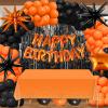 86pcs Orange Birthday Decorations Happy Birthday Balloons Orange and Black Birthday Party Supplies Hanging Swirls Fringe Curtains Tablecloth for Autumn Fall Halloween Birthday Party Decorations view 1