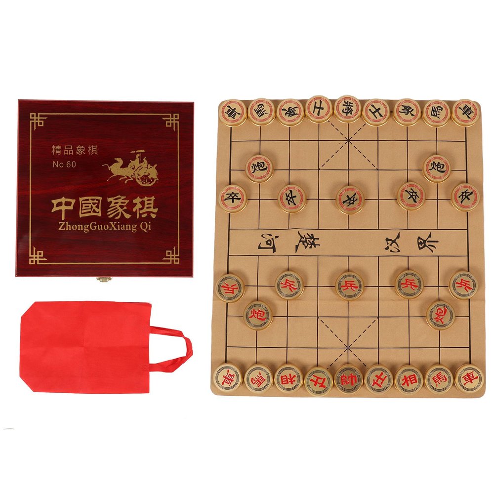 Chinese Chess Set Xiangqi Game Traditional Aluminium Golden Comfortable Touch with Storage Case Board Game for Collection