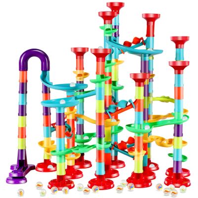 197Pcs Marble Run,Marble Maze Game Construction Building Blocks Toys for Kids,Marbles Track Race Set Educational Learning Toy Gift for Boys Girls(147Parts+50Glass Marbles)