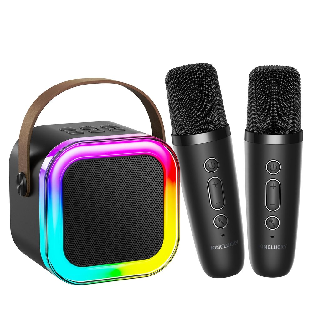 Kinglucky Mini Karaoke Machine for Kids, 2025 TOP Birthday Gifts Ideas for 3-12 Year Old Girls, Christmas Party Gifts Kids' Personal Video Players Accessories with 2 Wireless Microphones - Black