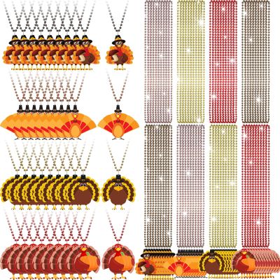 Knitgrip 40 Pieces Thanksgiving Turkey Beads Necklaces Bulk Turkey Pendant Beads Necklaces 32 Inch Party Holiday Pendants for Wedding Birthday Winter Christmas Party Decorations