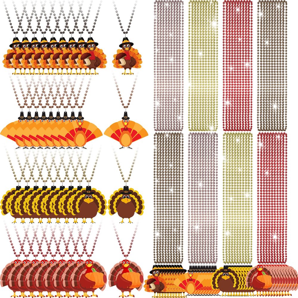 Knitgrip 40 Pieces Thanksgiving Turkey Beads Necklaces Bulk Turkey Pendant Beads Necklaces 32 Inch Party Holiday Pendants for Wedding Birthday Winter Christmas Party Decorations