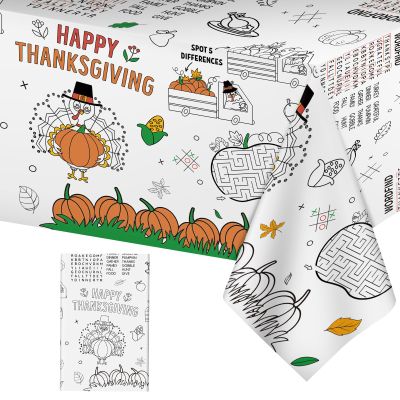 Happy Thanksgiving Coloring Tablecloth for Kids-Giant Thanksgiving Paper Activity Table Cover, Jumbo Fall Turkey Coloring Games Poster Crafts for Thanksgivings Table Decor Party Favors,54 x 108 Inch