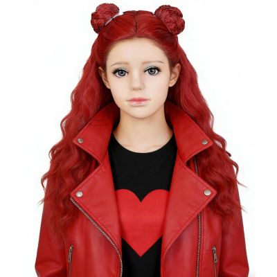 Wiggy Mermaid Princess Red Wig 20'' Long Red Curly Wig Pre-styled Bun
