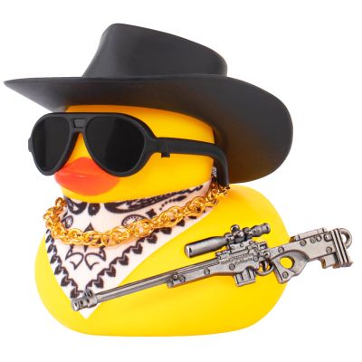 Wonuu Car Rubber Duck Ornament - Cool Car Accessory with Cowboy Hat Necklace