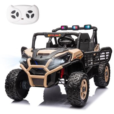 AOKOY 24V 2 Seater Kids Ride On UTV, Battery Powered Electric Car with Remote Control, 4WD Ride On Truck, Side by Side Ride On Car with Bluetooth, Sand Yellow