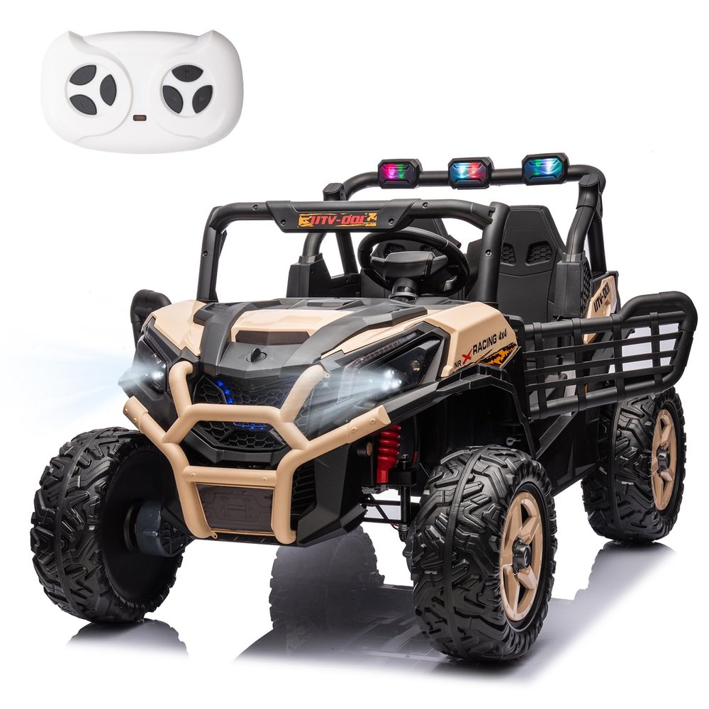 AOKOY 24V 2 Seater Kids Ride On UTV, Battery Powered Electric Car with Remote Control, 4WD Ride On Truck, Side by Side Ride On Car with Bluetooth, Sand Yellow