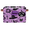 KFNHN Personalized Name Storage Basket Handles for Girls, Canvas Storage Bins Toys Clothes Organizer for Bedroom, Kitchen, Bathroom, Nursery, Shelves, Closets, Hand Drawn Pumpkin Cat Witch Hat Purple view 1