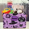 KFNHN Personalized Name Storage Basket Handles for Girls, Canvas Storage Bins Toys Clothes Organizer for Bedroom, Kitchen, Bathroom, Nursery, Shelves, Closets, Hand Drawn Pumpkin Cat Witch Hat Purple view 3