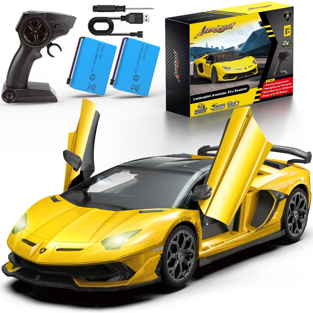 AEROQUEST Lamborghini Remote Control Car, Officially Licensed 1:14 Lambo RC Car for Boys Girls Birthday Gift, Yellow Toys for 3 4 5 Years OldYellow