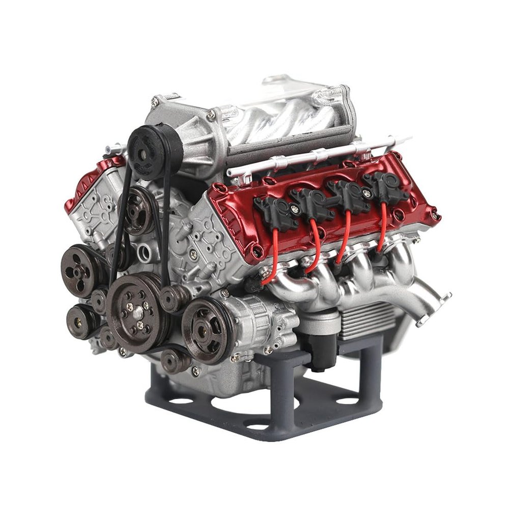 EnuoChbuild V8 Engine Kit That Runs, 3D Printed Functional Supercharged V8 Engine for Ax90104 Scx10 Capra Vs4-10 Pro/Ultra Model Car, MAD DIY Assembly V8 Engine That Works - Kit Version