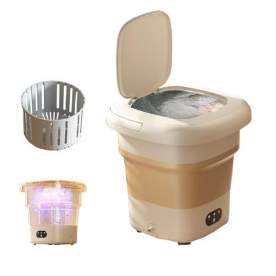 2 In 1 Apartment Washers 31x31x31.5cm Foldable Small Washing Machine Space Saver 9L Capacity Travel Washing Machine For Cleaning Sock, Underwear, Clothes(Khaki)