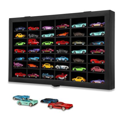 1/64 Diecast Toy Car Display Case Model Car Organizer Storage Cabinet Wall Mount with Acrylic Glass Door & Removable Black Shelf - Holds Up to 42 Cars, Black