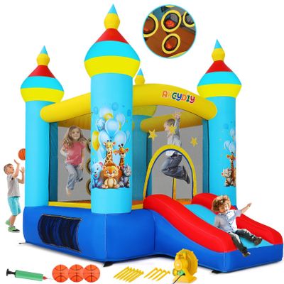 AKEYDIY Bounce House, Outdoor Indoor Fun Bouncy House with Blower, Tropical Jungle Animals Party Bouncer Slide & Jumping Area, Ball Toss Game, Backyard Inflatable Bounce House Gift for Kids 3-8