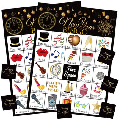 ViLeo New Year Games 2026 NYE Bingo for Kids Families with 24 Players Cards Happy New Year Party Supplies Favors Activities