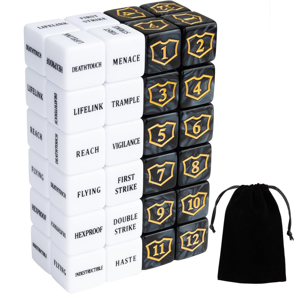 48 Pieces Shield MTG Dice Counters Ability Keywords Counter Dice Set D6 Creature Life Tokens for MTG, TCG, Magic Card Games Accessories
