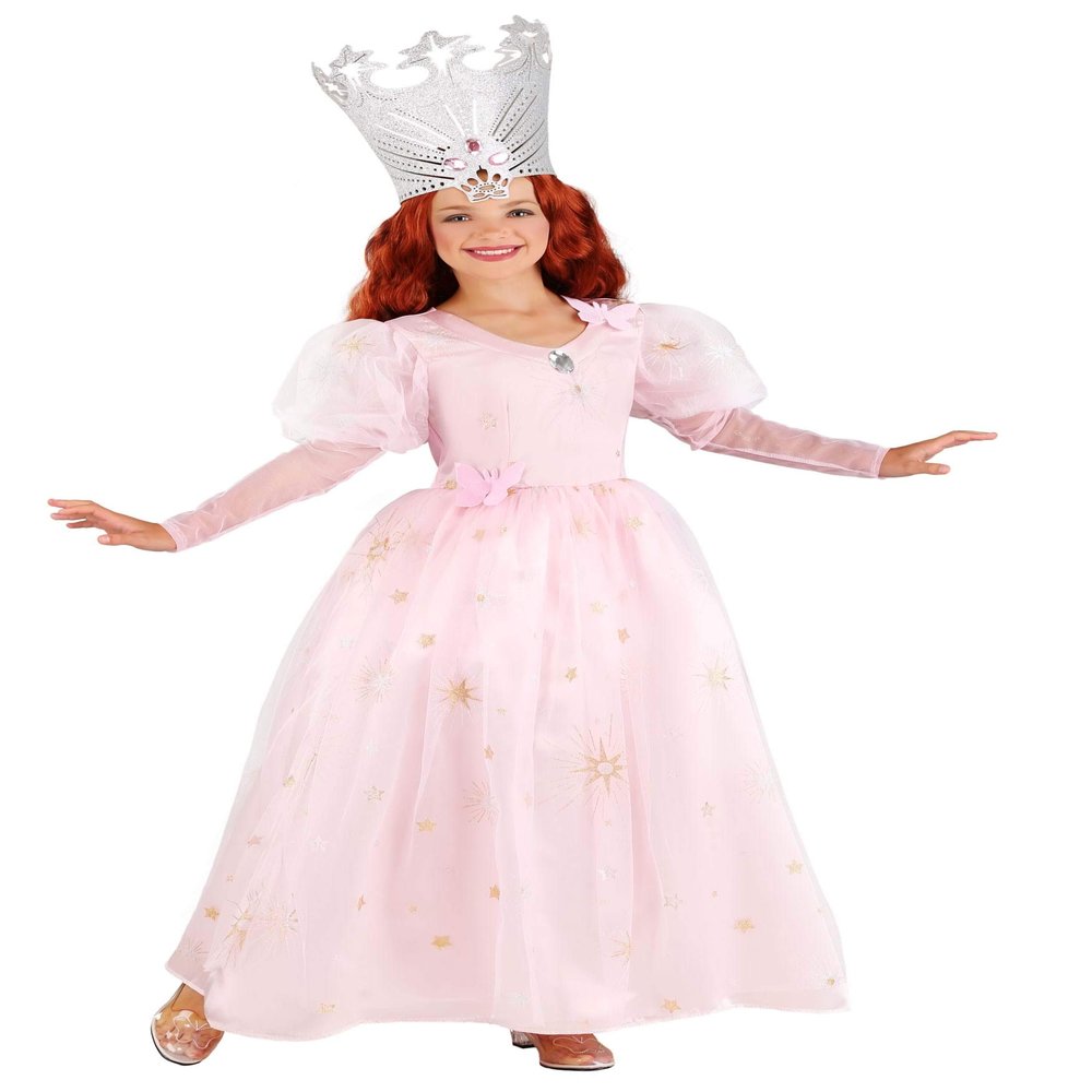 Fun Costumes Kid's Wizard of Oz Glinda the Good Witch Cosplay Dress Costume - Girl's Wizard of Oz Glinda Costume & Tiara Large