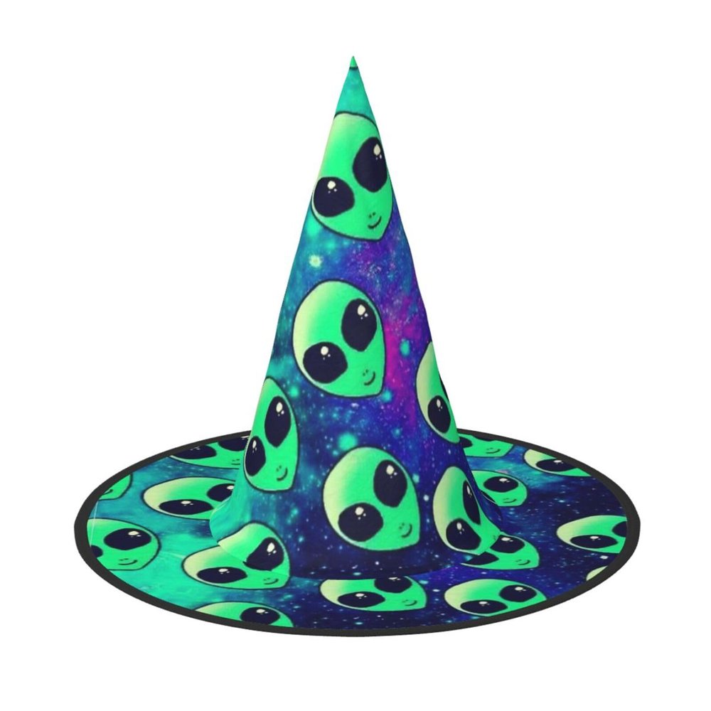 QHWLR Green aliens print Halloween witch hat, Easter pointed hat, wedding carnival,birthday party decoration