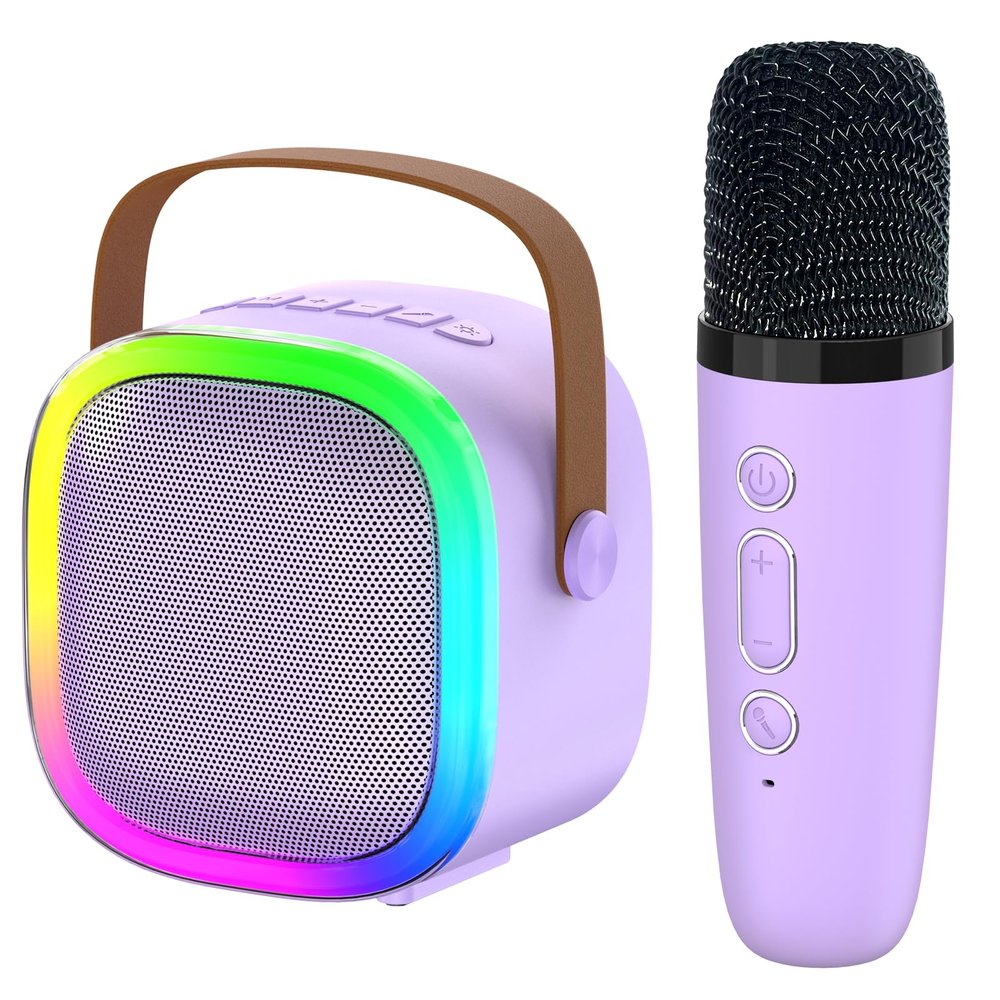 Karaoke Machine for Kids Adults, Portable Bluetooth Speaker with Wireless Microphone and LED Lights, Kids Toys Birthday Gifts for Girls and Boys Ages 4, 5, 6, 7, 8,9,10,11,12+ Years, Home Party