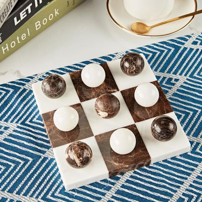 White and Brown Marble Tic Tac Toe Game Board, Natural Stone Checkerboard, 7x7 Inch Premium Handcrafted Marble Game Board, Luxury Home Decor, Tabletop Decor for Living Room, Office