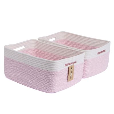 MiniArk Large Storage Baskets for Shelves, Closet Organizers Bins for Clothes Blanket Towels, Baby Nursery, Toy Baskets Box, Woven Rope Baskets, 17 x 13 x 7.5, 2 Packs Woven Pink