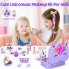 Mqsiuve Kids Makeup Kit for Girl - Non-Toxic Kids Washable Makeup Girls Toys, Girls Makeup Kit Princess Toys Real Play Makeup Set Birthday Girls Gift for Ages 3 5 6 7 8 9 10-12 Year Old, Purple view 2