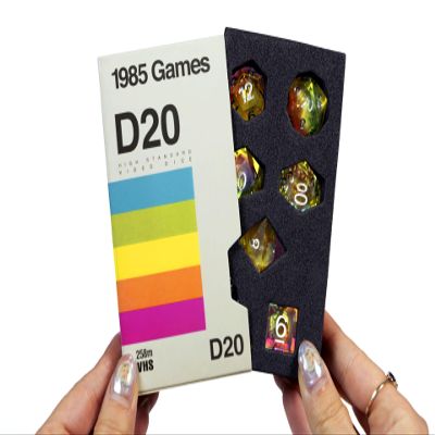 1985 Games VHS Rainbow Handmade Resin Sharp Edge DND Dice Set 7 Dice for Roleplaying Games