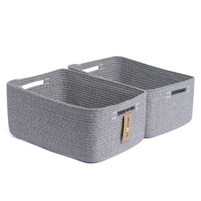 MiniArk Large Storage Baskets for Shelves, Closet Organizers Bins for Clothes Blanket Towels, Baby Nursery, Toy Baskets Box, Woven Rope Baskets, 17 x 13 x 7.5, 2 Packs Mixed Grey