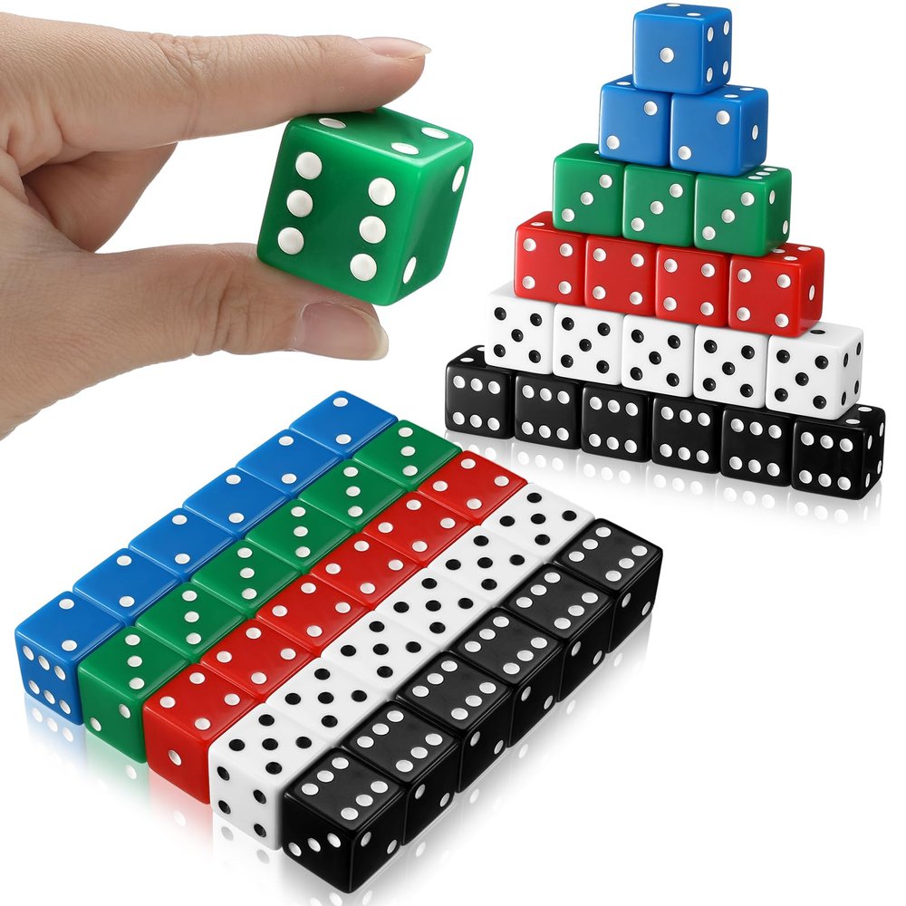 Poen 30 Pcs Standard Dice 25 mm Casino Theme Party Dice Large Opaque Jumbo Acrylic D6 Bulk Sifter for Casino Theme Party Board Vegas Birthday Supply(Colorful)