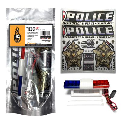 FIRE BRAND RC The COP KIT RC LED Police Lights - Flashing Red and Blue LEDs with Police Decals for RC Vehicles, RC Car Lights, LED RC Lights
