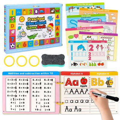 Dr.Rapeti Preschool Learning Activities Educational Workbook Busy Book 58 Pages 8 Dry Erase Markers Prek Montessori Handwriting Practice Activity Tracing Toy Early Learning Toy for 3 years+