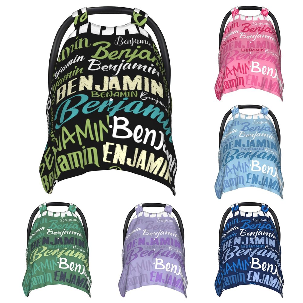 Munific Personalized Baby Car Seat Canopy for Boys Girls, Custom Name, Black, Minky, Water Resistant, Universal Fit