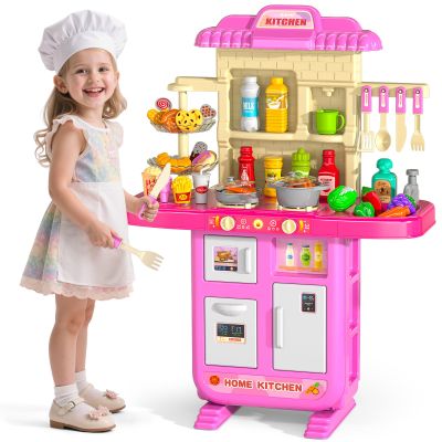 MSKOLER Play Kitchen Sets for Kids Ages 4-8, 36 Inch Pretend Kitchen Playset for Toddlers 3-5 with Stove Toy Sink Accessories, Indoor Outdoor Play Cooking Toys for Boys Girls with Sound and Light