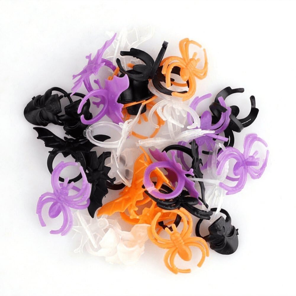 Haiyou 30pcs Halloween Party Ring Plastic Skull Bat Spider Ring Finger Ring Trendy Festival Ring Fake Toy Ring