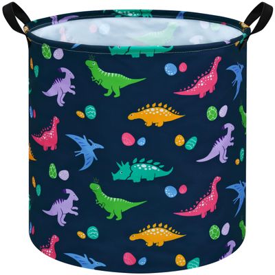 ACMUUNI 19.7 Inch Round Dinosaur Pattern Laundry Clothes Hamper Laundry Basket with Handles,Storage Organizer Bins Laundry Gift Basket for Room, Bedroom Decor