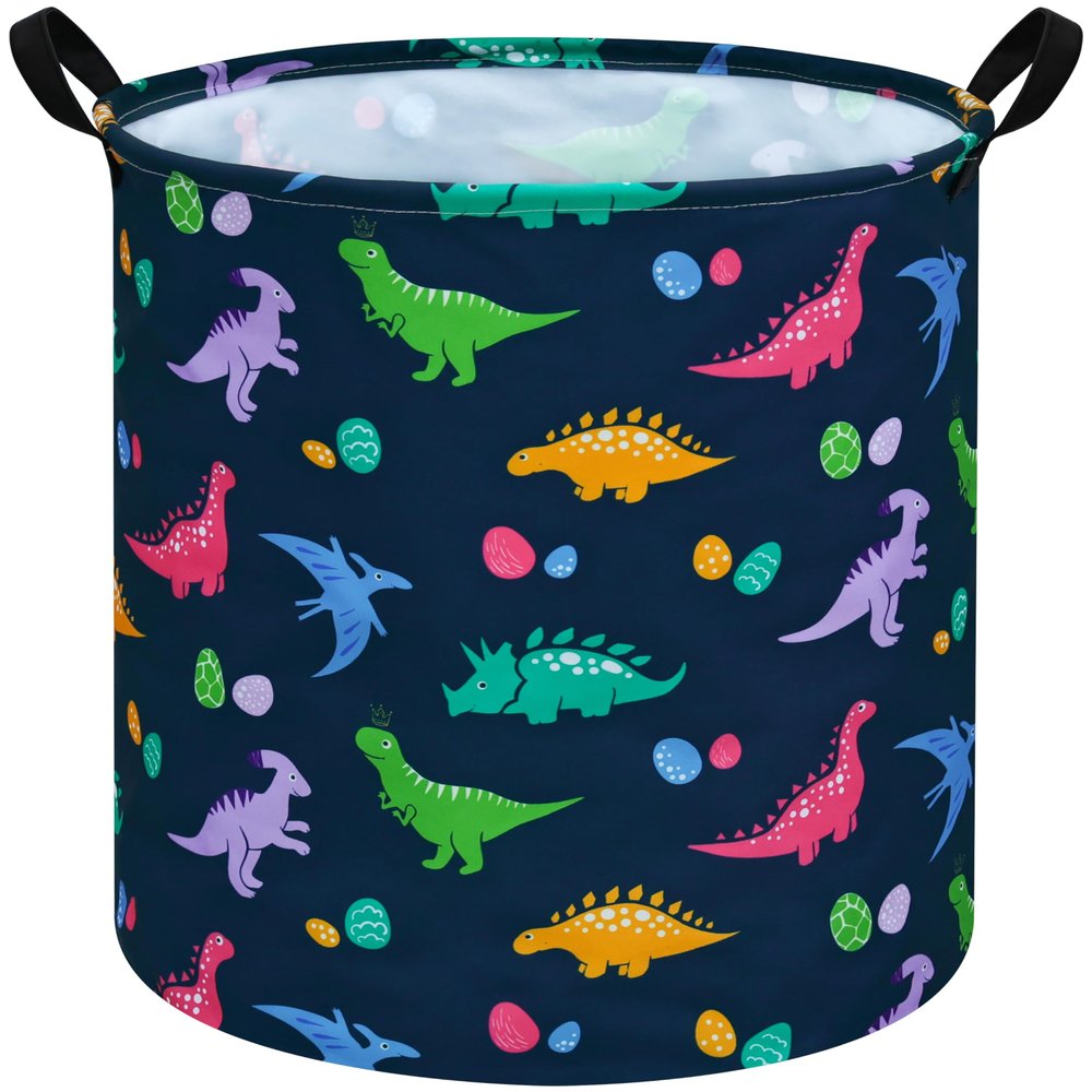 ACMUUNI 19.7 Inch Round Dinosaur Pattern Laundry Clothes Hamper Laundry Basket with Handles,Storage Organizer Bins Laundry Gift Basket for Room, Bedroom Decor