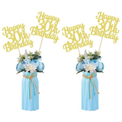 12PCS Happy 30th Birthday Party Centerpiece Gold 30th Birthday Table Decorations for Girls Boys 30th Birthday 30th Floral Decorations for 30th Birthday Party Supplies (gold 30th)