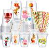 Boao 36 Sets Circus Carnival Cups with Lids and Paper Straws 14 oz Circus Carnival Birthday Party Supplies Favors Disposable Clear Plastic Cups Bulk view 1