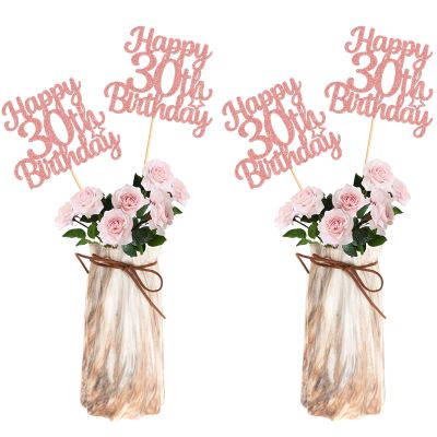 12PCS Happy 30th Birthday Party Centerpiece Gold 30th Birthday Table Decorations for Girls Boys 30th Birthday 30th Floral Decorations for 30th Birthday Party Supplies (rose gold 30th)