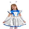 Hedmy Girl Alien Costume Shiny Metallic Dress Outfit Outer Space Man Costume Halloween Cosplay Dress Up Outfit Silver 10 Years view 1
