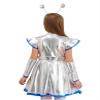 Hedmy Girl Alien Costume Shiny Metallic Dress Outfit Outer Space Man Costume Halloween Cosplay Dress Up Outfit Silver 10 Years view 2