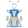 Hedmy Girl Alien Costume Shiny Metallic Dress Outfit Outer Space Man Costume Halloween Cosplay Dress Up Outfit Silver 10 Years view 3