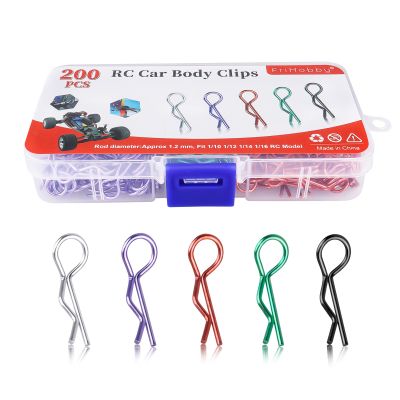 FriHobby 200 PCS Universal Bent RC Body Clips Colorful R Clips for All 1/10-1/16 Scale for Traxxas Redcat HPI Tamiya HSP Exceed RC Car Parts Crawler Truck Buggy Shell Replacement, 1.2 mm Rod