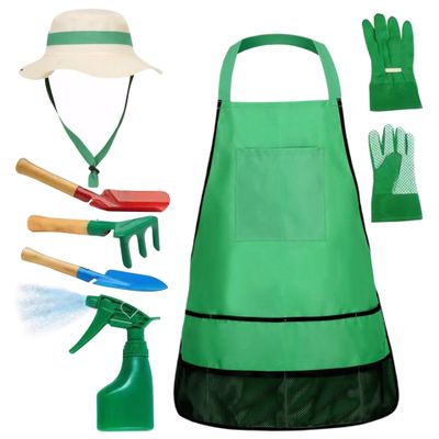 7Pcs/Set Toddler Gardening Set Kids Gardening Set Educational Toddler Gardening Set Includes Apron, Sprayer, Gloves, Hat, Rake, Shovels Kids Gardening Tool Set For Gardening Cosplay present for Kids