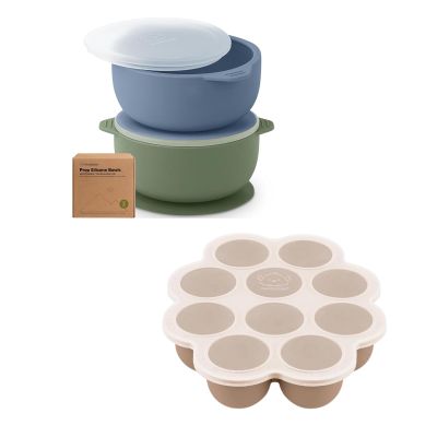 KeaBabies 2-Pack Baby Bowls with Suctions, Lids and Silicone Baby Food Freezer Tray with Clip-on Lid - Silicone Suction Bowls for Baby Boy, Girl, Silicone Bowls BPA-Free - Baby Silicone Freezer Molds