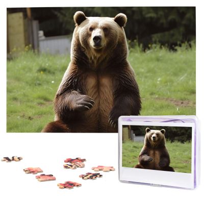 1000 Piece Jigsaw Puzzles for Adults Challenging Puzzle Wooden Picture Puzzle Personalized Custom Hi Bear Sit on The Lawn Wood Puzzle for Family Game Nights Gifts 29.5x19.7 inches Puzzle